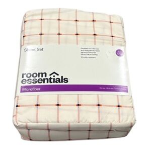 Room Essentials Plaid Microfiber Sheet Set White Red Orange Sz:Twin/Twin XL NWT